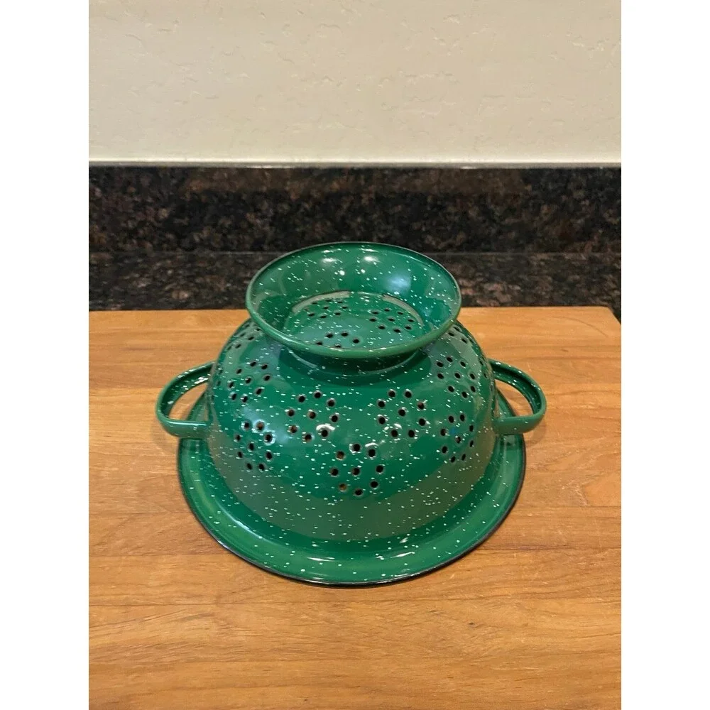 Enamelware green Stainless Steel Colander With White Specks